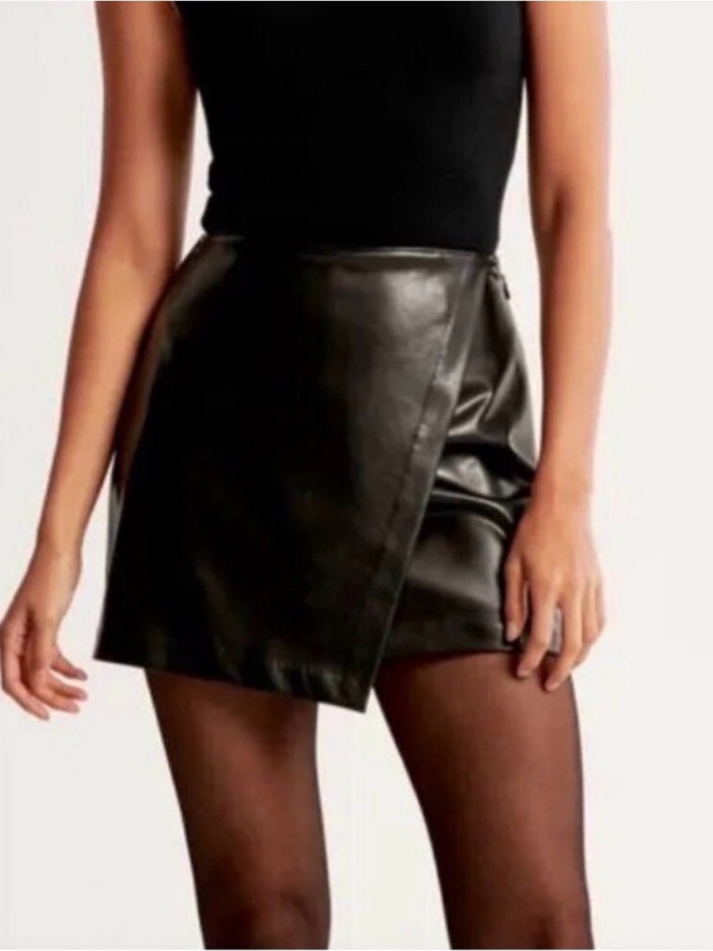 NWT Abercrombie Black Vegan Leather Mini Skort